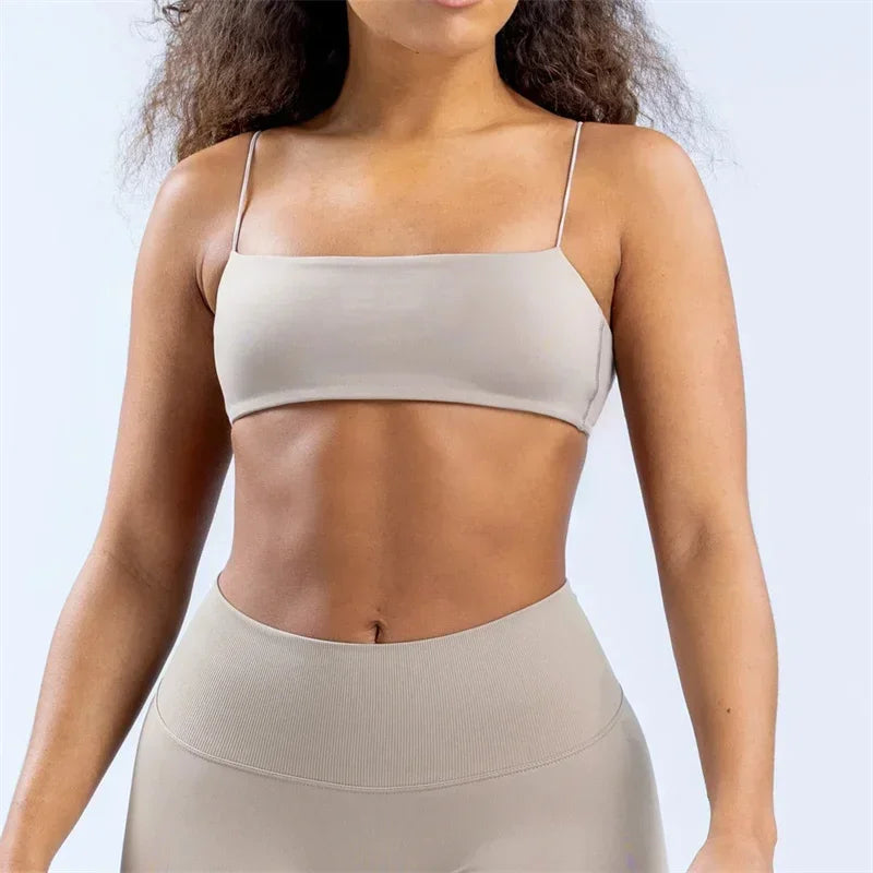 Strap Women Seamless Strappy Back Yoga Bra Medium Support Gym Crop Top Padded Sports Bra Fitness Top Wrap The Chest