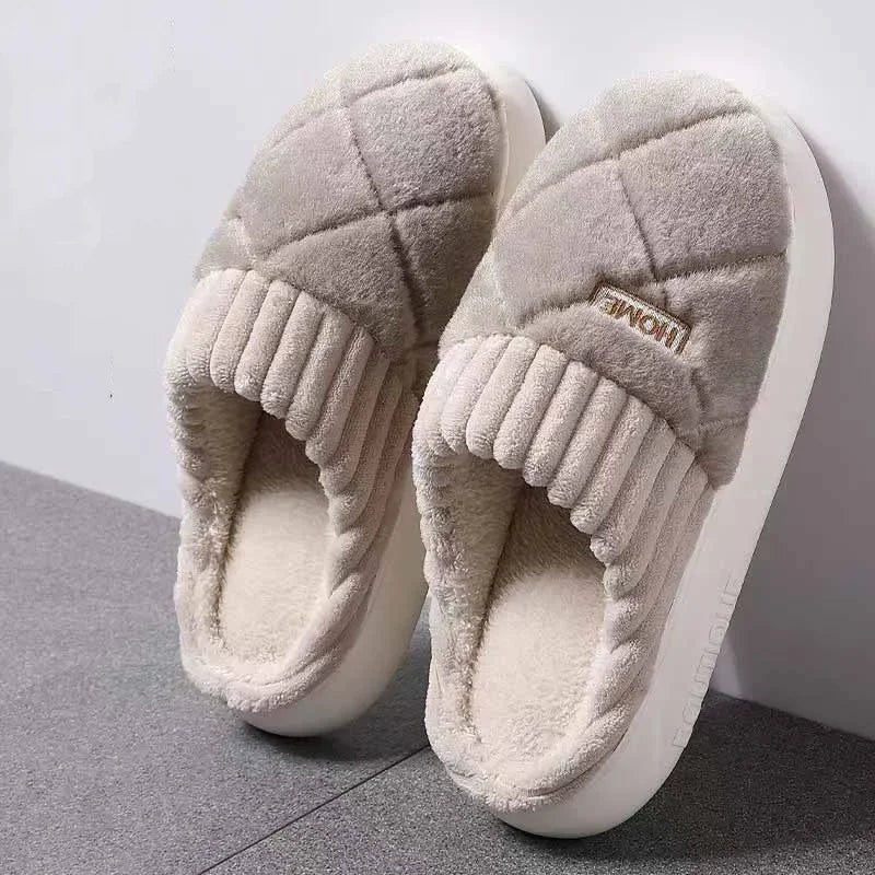Women's Casual Home Slippers Soft Bottom Plush Slippers Anti-slip Thermal Slippers Indoor Winter Men's Fashion Casual Flats Slip