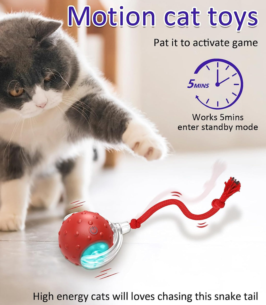 Cat Interactive Ball Toy Automatic Rolling Ball Tail Rechargeable Smart Pet Electric Toy Dog Cat Training Imitate Mouse