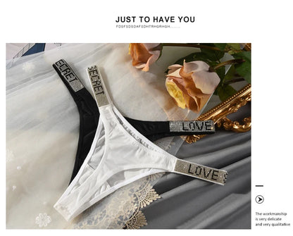 Low Waist Sexy Panties Women Thongs Rhinestones Letter Diamonds G-string Sports Thong Shorts Briefs T-back Fitness S-XL