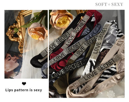 Low Waist Sexy Panties Women Thongs Rhinestones Letter Diamonds G-string Sports Thong Shorts Briefs T-back Fitness S-XL