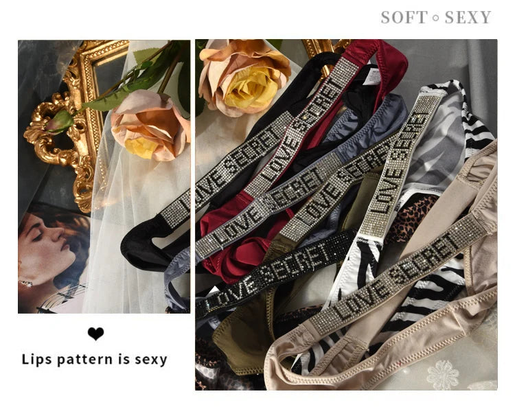 Low Waist Sexy Panties Women Thongs Rhinestones Letter Diamonds G-string Sports Thong Shorts Briefs T-back Fitness S-XL