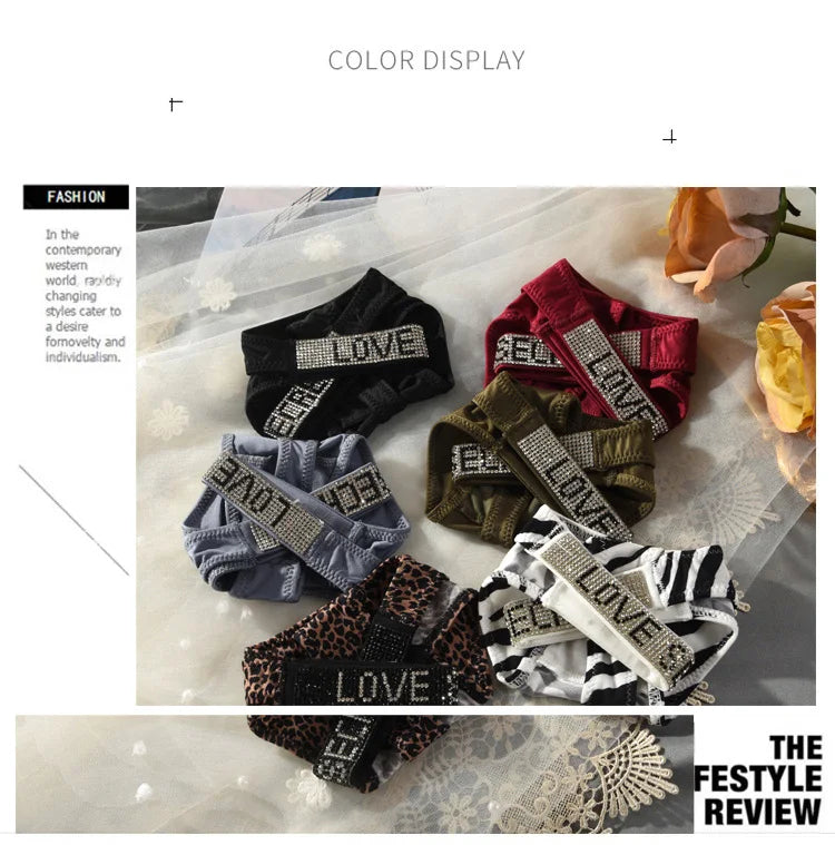 Low Waist Sexy Panties Women Thongs Rhinestones Letter Diamonds G-string Sports Thong Shorts Briefs T-back Fitness S-XL