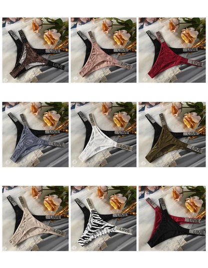 Low Waist Sexy Panties Women Thongs Rhinestones Letter Diamonds G-string Sports Thong Shorts Briefs T-back Fitness S-XL