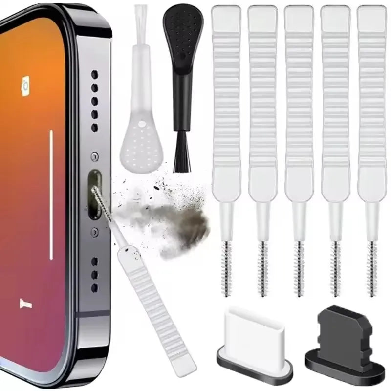 Mobile Phone Speaker Charging Port Cleaning Set Dust Plug for iPhone 16 15 14 Earphones Clean Kit Brush for Samsung