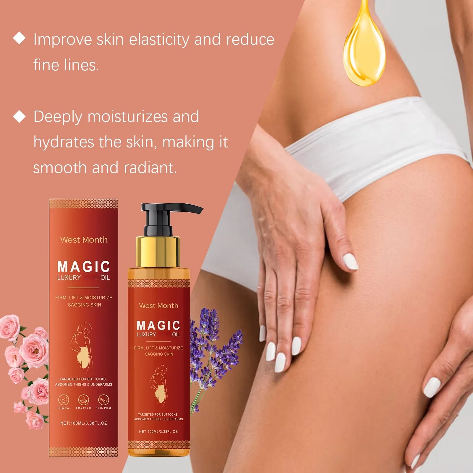 Firming Body Oil for Glowing Skin Improve Dry Moisturizing Anti Cellulite Massage Care Lifting Tighten Lightening Repair Smooth