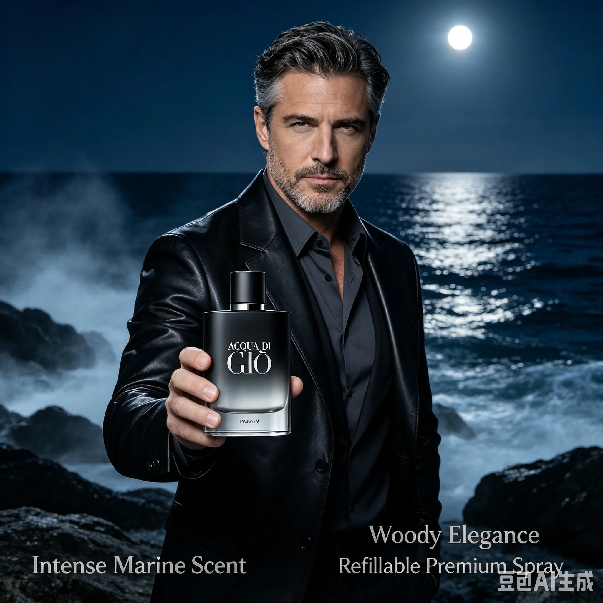 GIO Parfum 4.2oz 125ml, Luxury Smoky Aquatic Woody Men's Cologne, Sea Salt Bergamot Sage Cedarwood Amber, Ultra Long Lasting Refillable Intense Scent for Formal Date Night, Premium Authentic Gift for Him