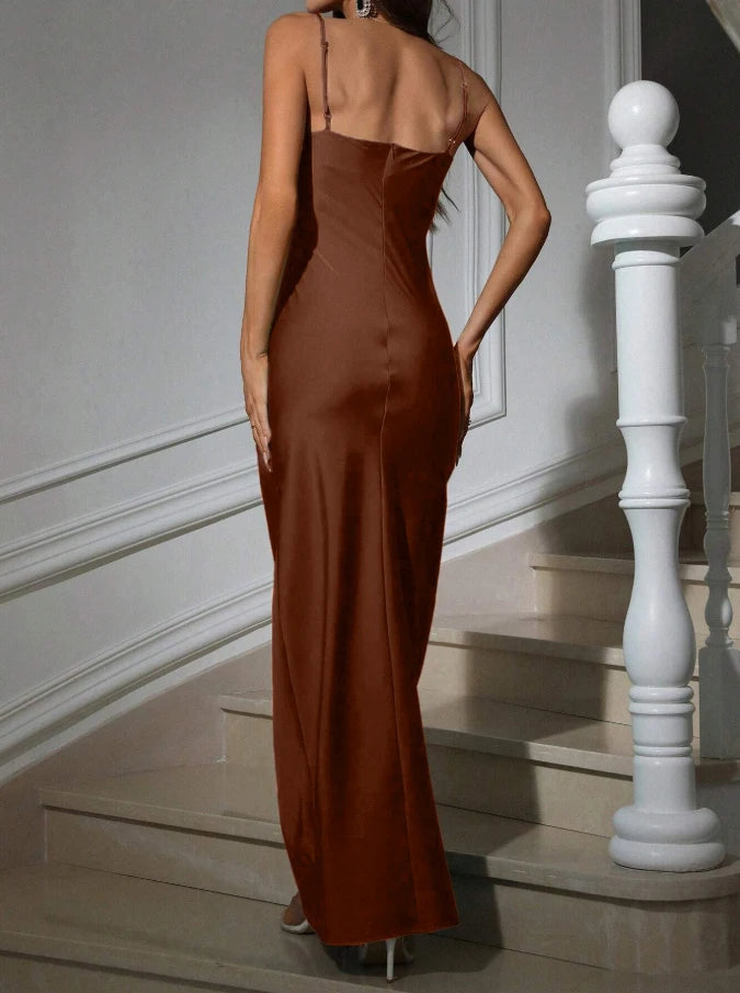 Spring Summer New Women's Sexy Elegant Party V-Neck Hollow out Slim Fit Glimmer Long Strapless Knitted Dress