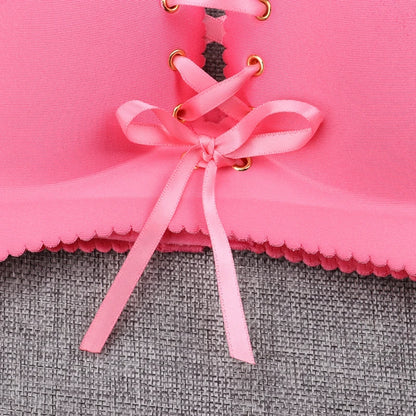 Women Push Up Bra Sexy Wire Free Lingerie Seamless Brassiere Intimates Underwear Female Deep V Bowknot Bralette Bra