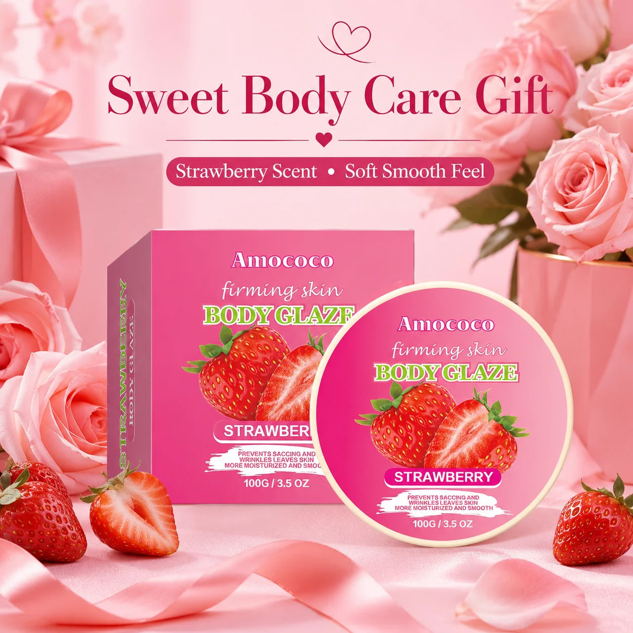 Strawberry Body Glaze Firming Skin Body Cream100g Moisturizing Body Butter  Body Lotion Smooth Fine Lines Anti Dry Rough Skin Luminous Soft  Non Greasy Strawberry Scent For All Skin Daily Skin Care