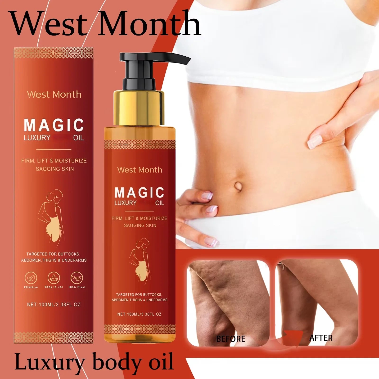 Firming Body Oil for Glowing Skin Improve Dry Moisturizing Anti Cellulite Massage Care Lifting Tighten Lightening Repair Smooth