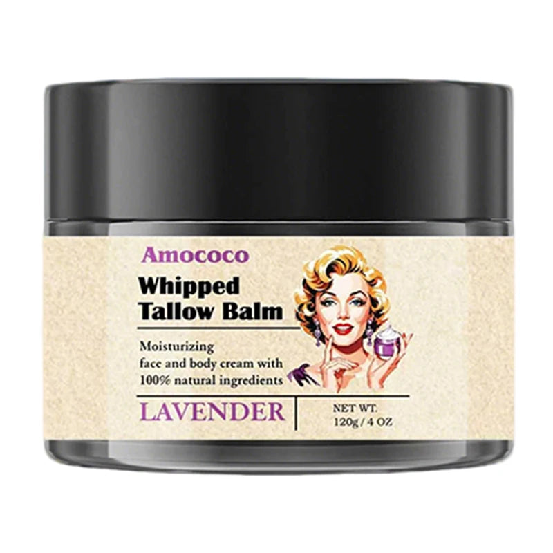 Amococo 2/3pcs Whipped Tallow Balm 120g 4oz Beef Tallow Moisturizer Cream Lavender Vanilla Scent Face Body Care Grass Fed Tallow with Olive Oil Essential Oil Nourishing Skin Moisturizing Balm