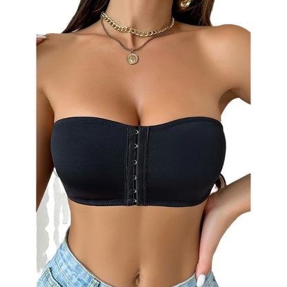 Women’s Strapless Push Up Brassiere Backless Invisible Front Button Belly Band Underwear
