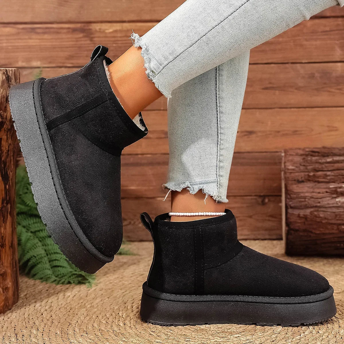 Thick Bottom Snow Boots Women's Winter Fleece Lined Warm Cotton Shoes Anti-Slip Cotton Boots New 2025 Northeast Style