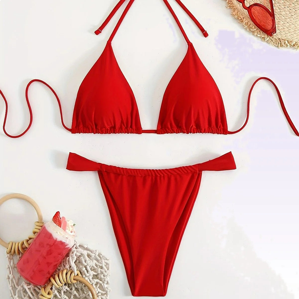 2026 Women Lace Up Bikini Set Sexy Beach Swimsuit Push Up Triangle Bathing Suit