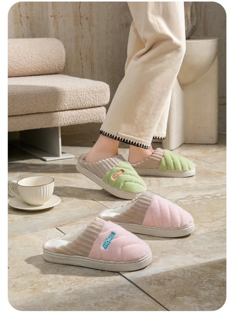 Women's Casual Home Slippers Soft Bottom Plush Slippers Anti-slip Thermal Slippers Indoor Winter Men's Fashion Casual Flats Slip