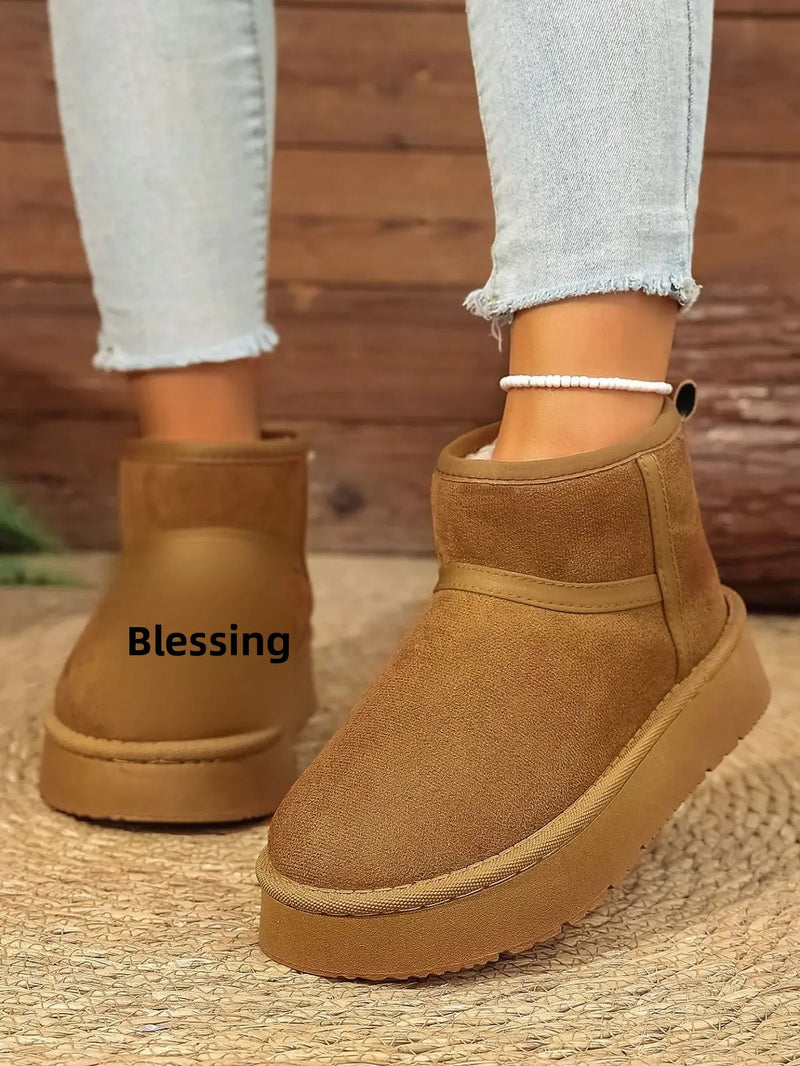 Thick Bottom Snow Boots Women's Winter Fleece Lined Warm Cotton Shoes Anti-Slip Cotton Boots New 2025 Northeast Style