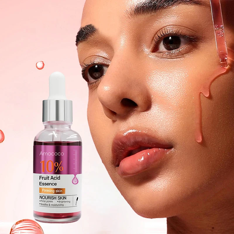 Amococo 2pcs Facial Serum Ceramide Essence 5% Fruit Acid Essence 10% Face Moisturizer Serum with Hyaluronic Acid Hydrating Brightening Skin Care Essence Lightweight Daily Skincare for Women Men 30ml