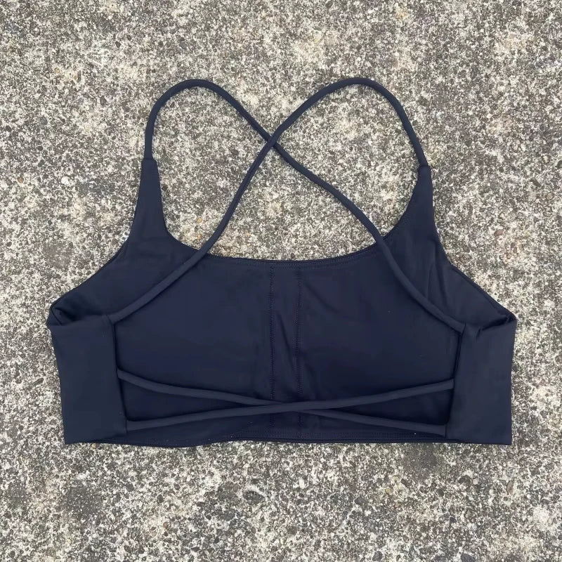 Sexy Soft Fitness Sport Bra Spaghetti Strap Cross Back Hollow Women Top Tight Gym Yoga underwear Athletic Workout With Chest Pad