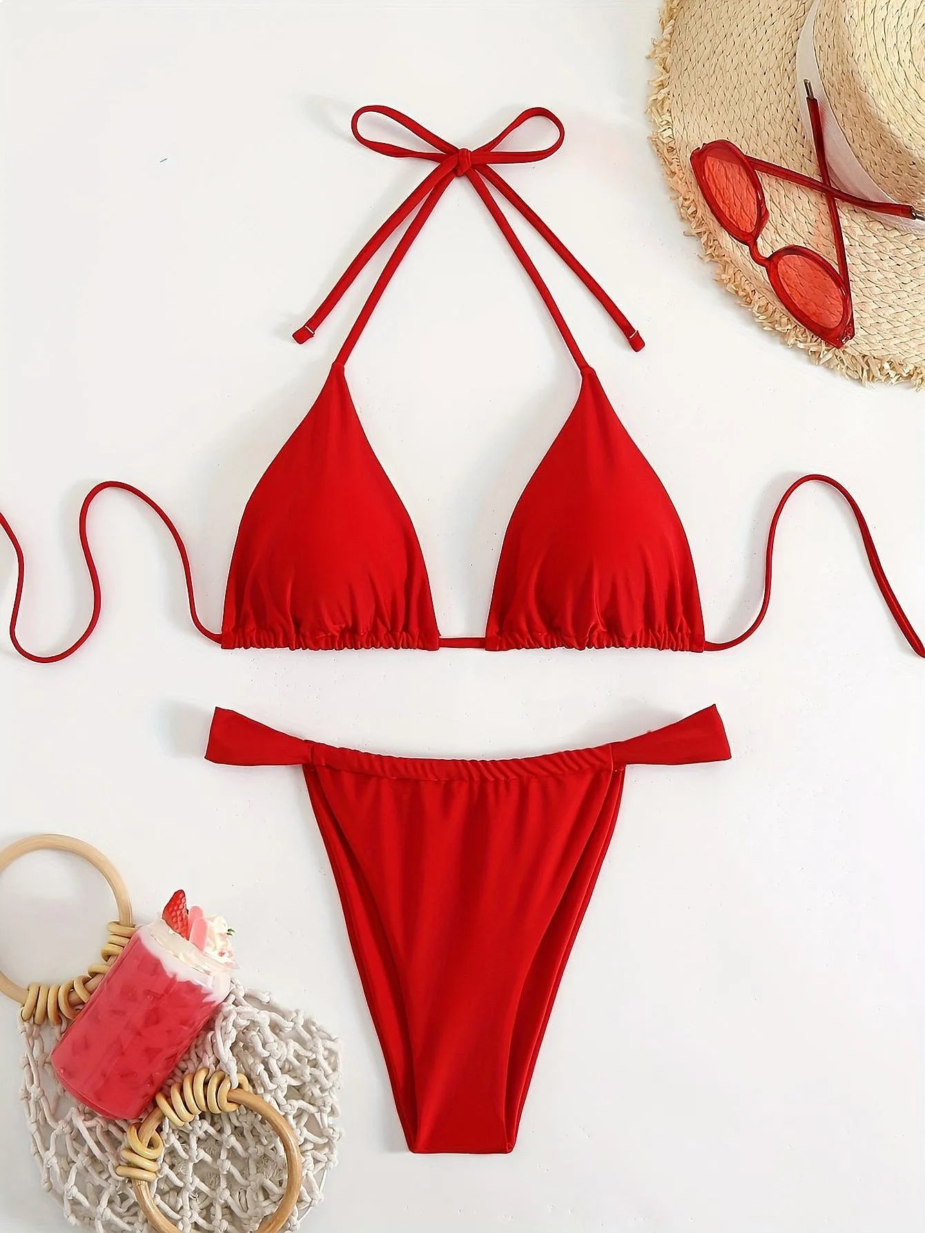 2026 Women Lace Up Bikini Set Sexy Beach Swimsuit Push Up Triangle Bathing Suit