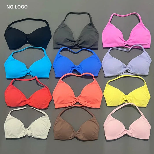 HISTELLO Impact Strappy Bra Gym Top Women High Support Thin Strap Halter Sports Seamless Bras Scrunch Push-up Workout Yoga Tanks