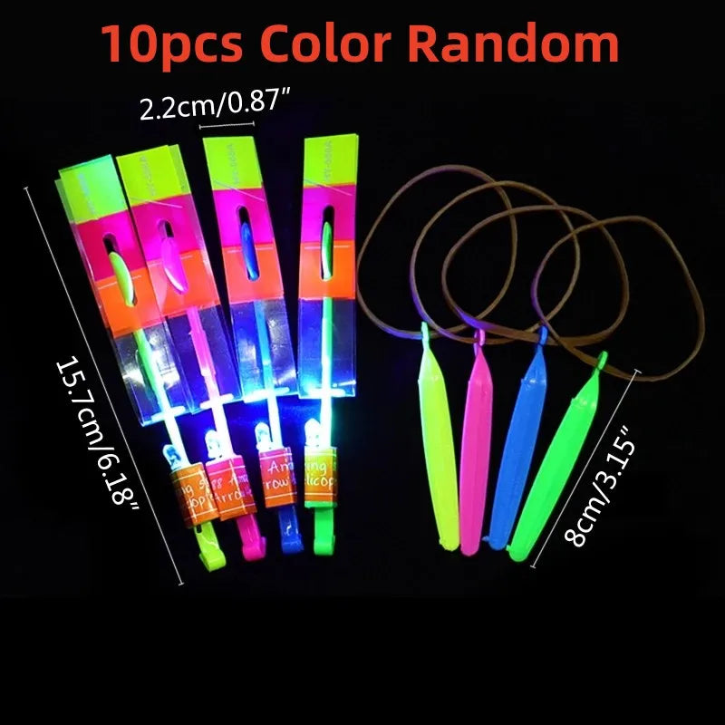 Outdoor Flash Rocket toy LED Lights Glowing Slingshot Rocket Helicopter Flying Toy Party Fun Gift Rubber Band Ejector Toys
