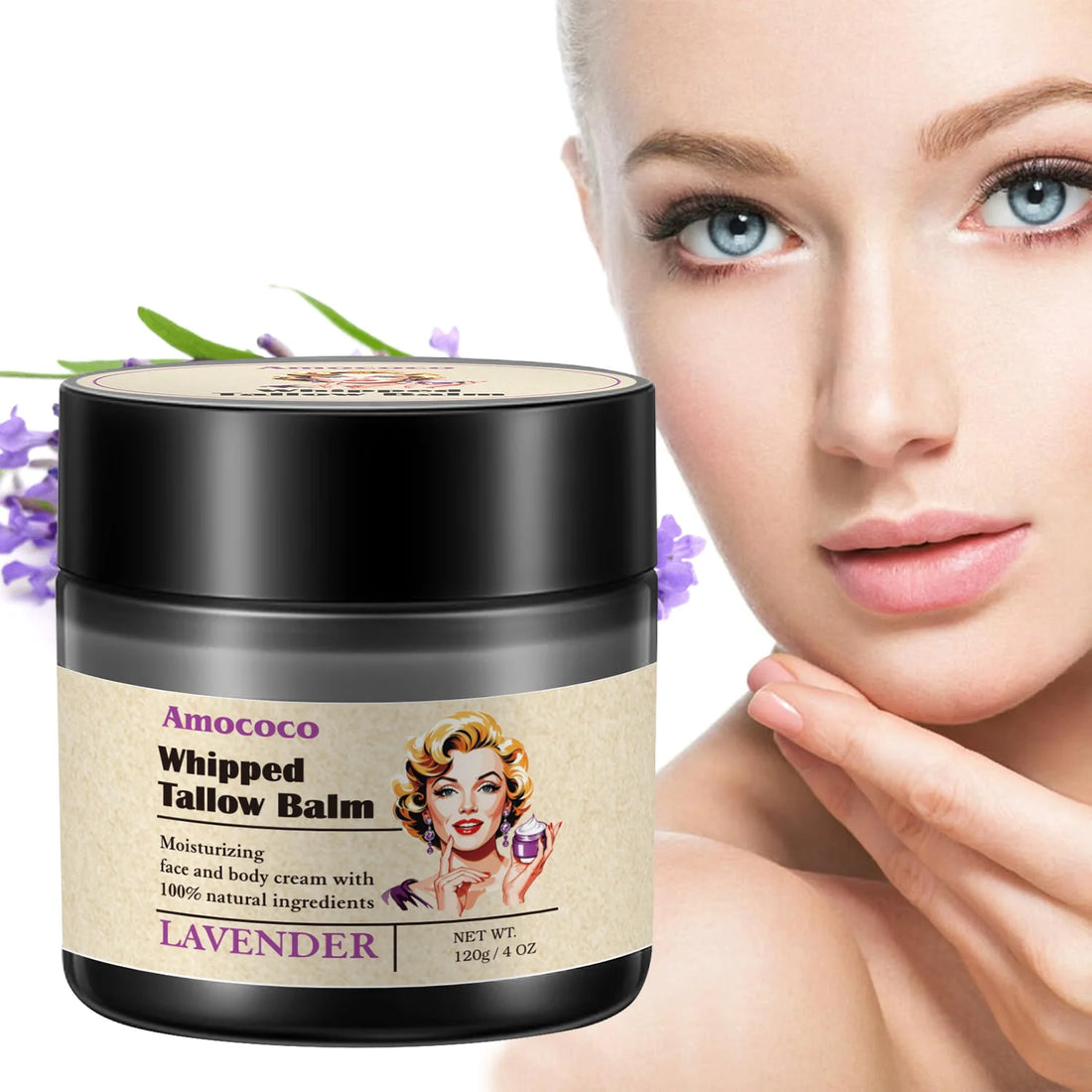Amococo 2/3pcs Whipped Tallow Balm 120g 4oz Beef Tallow Moisturizer Cream Lavender Vanilla Scent Face Body Care Grass Fed Tallow with Olive Oil Essential Oil Nourishing Skin Moisturizing Balm