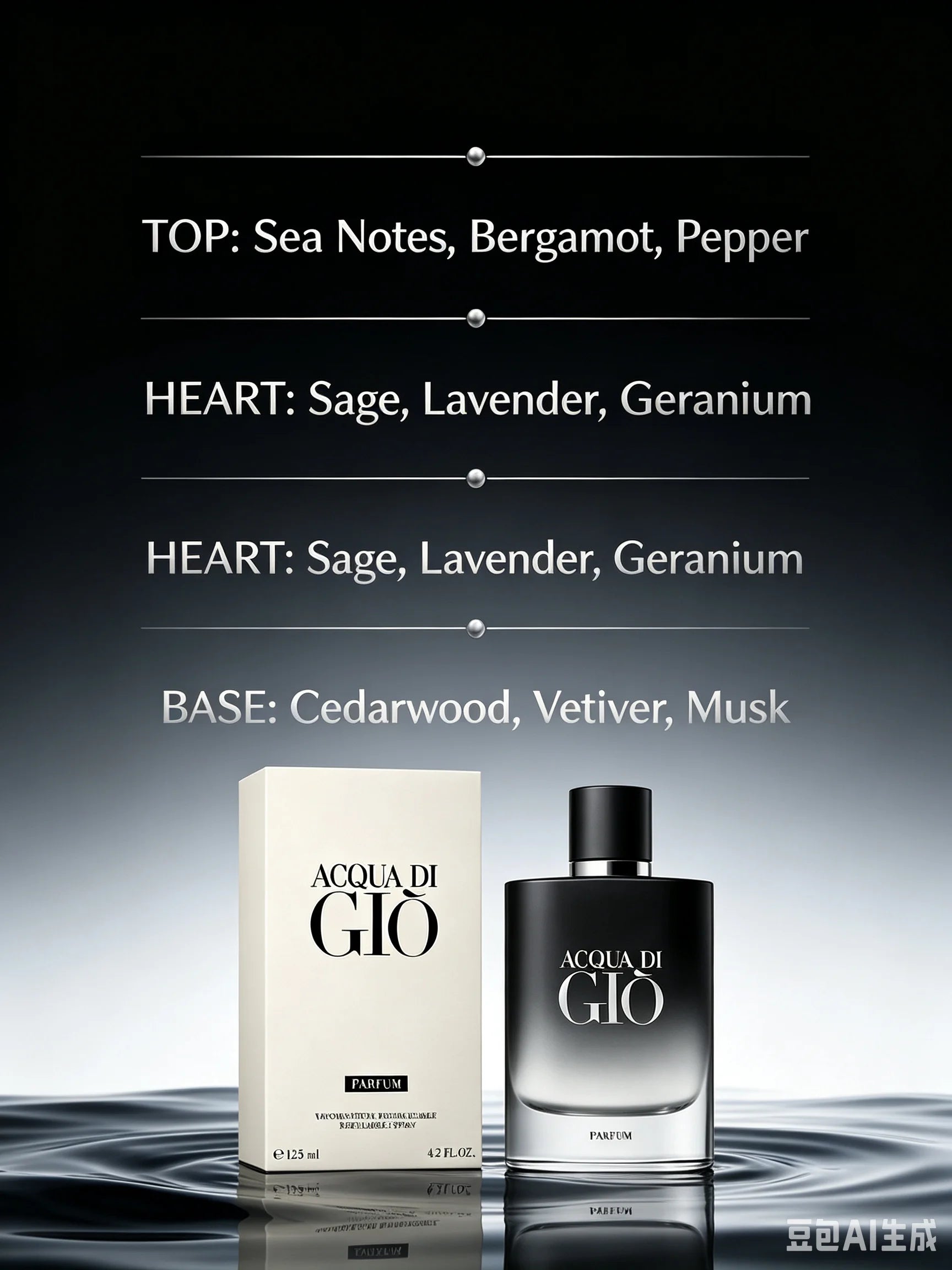 GIO Parfum 4.2oz 125ml, Luxury Smoky Aquatic Woody Men's Cologne, Sea Salt Bergamot Sage Cedarwood Amber, Ultra Long Lasting Refillable Intense Scent for Formal Date Night, Premium Authentic Gift for Him