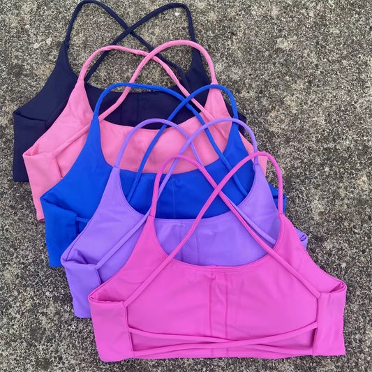 Sexy Soft Fitness Sport Bra Spaghetti Strap Cross Back Hollow Women Top Tight Gym Yoga underwear Athletic Workout With Chest Pad