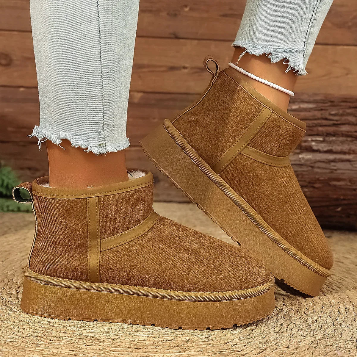 Thick Bottom Snow Boots Women's Winter Fleece Lined Warm Cotton Shoes Anti-Slip Cotton Boots New 2025 Northeast Style