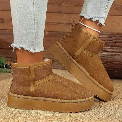 Thick Bottom Snow Boots Women's Winter Fleece Lined Warm Cotton Shoes Anti-Slip Cotton Boots New 2025 Northeast Style