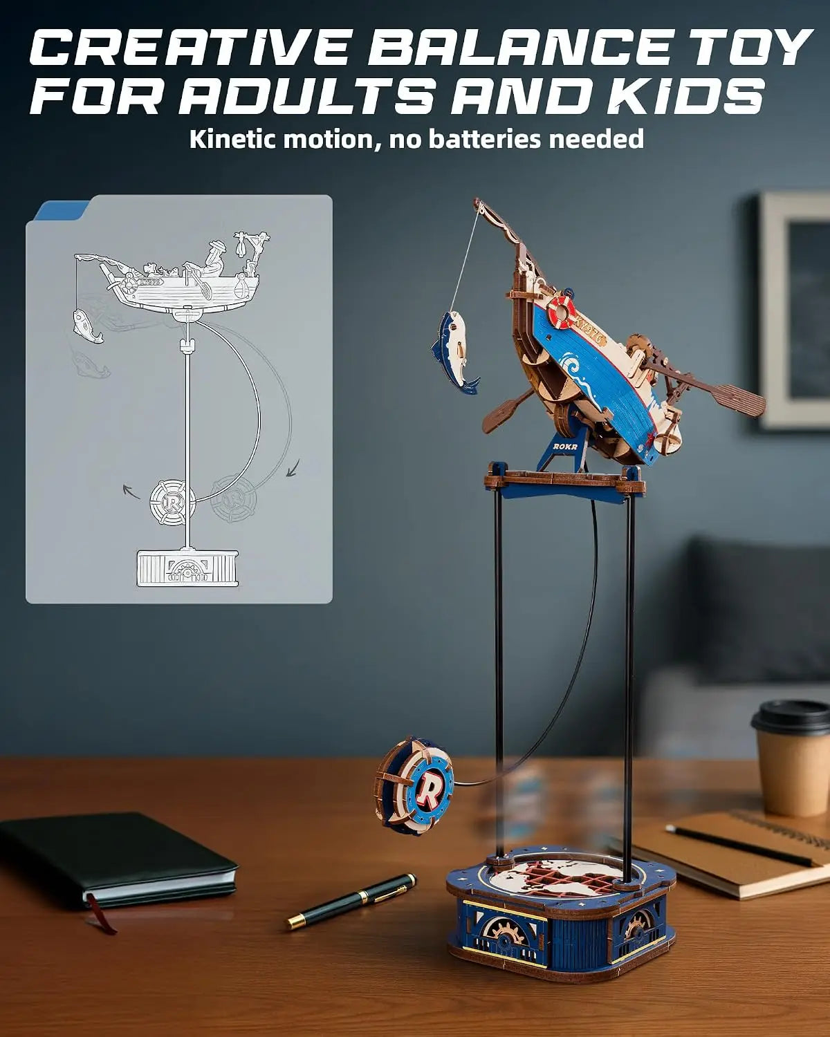 Robotime Gravity Swing Model Building Kit 3D Wooden Puzzle kit Sky Captain kit Ocean Fisher kit Best Gifts for Adults Teens