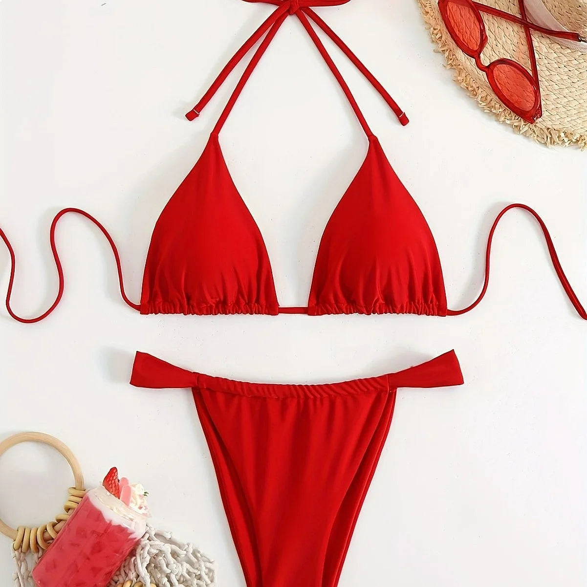 2026 Women Lace Up Bikini Set Sexy Beach Swimsuit Push Up Triangle Bathing Suit