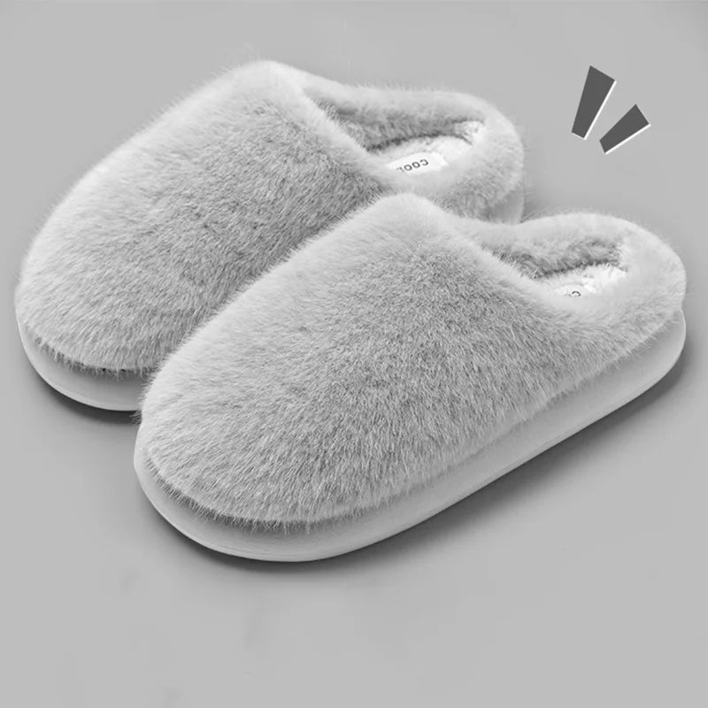 Faux Furry Warm Home Cotton Slippers Women 2025 Winter Closed Toe Platform Plush Slippers Woman Cozy Non Slip Cotton Slides Lady