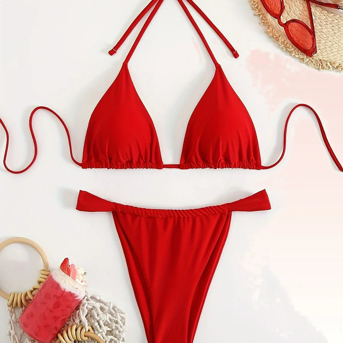 2026 Women Lace Up Bikini Set Sexy Beach Swimsuit Push Up Triangle Bathing Suit