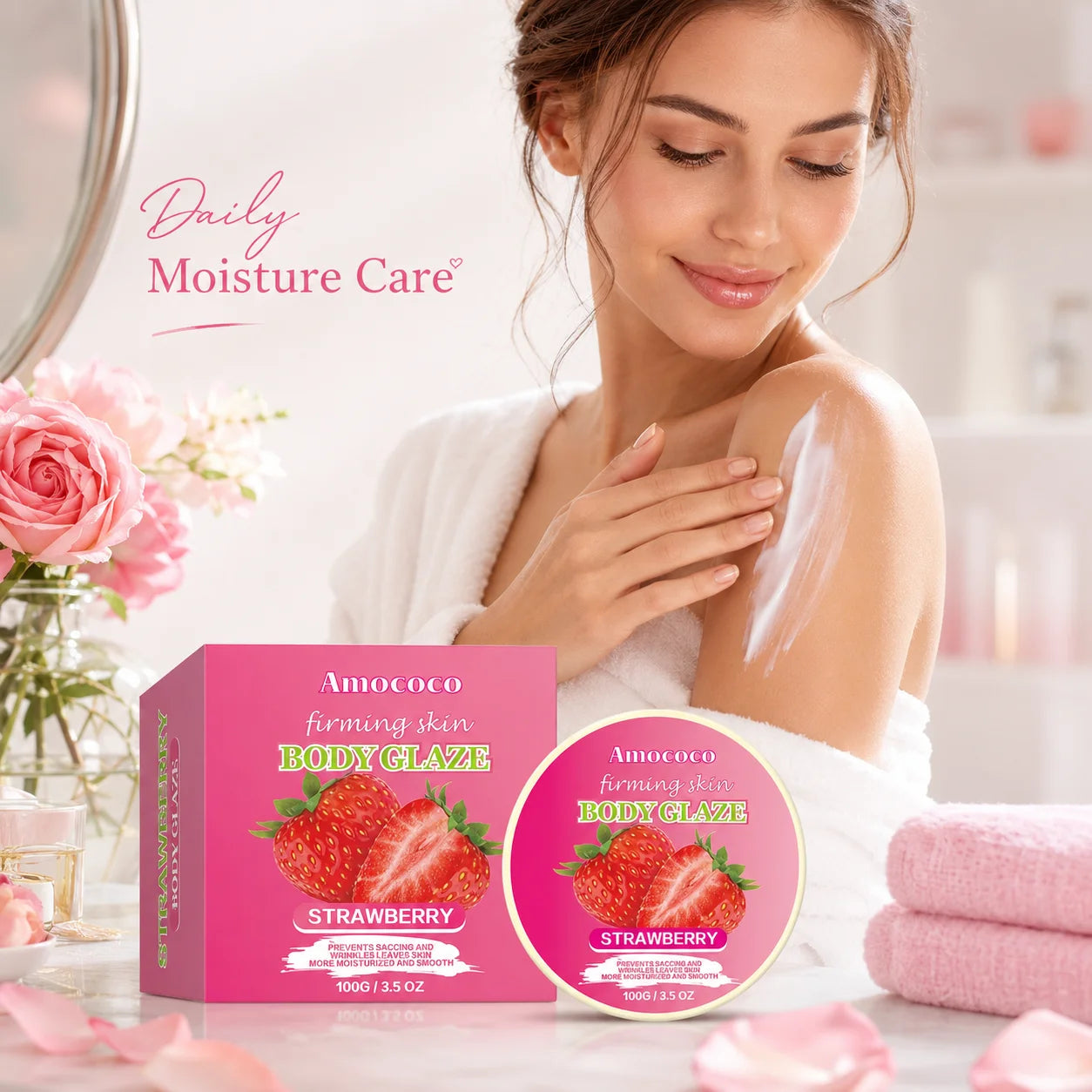 Strawberry Body Glaze Firming Skin Body Cream100g Moisturizing Body Butter  Body Lotion Smooth Fine Lines Anti Dry Rough Skin Luminous Soft  Non Greasy Strawberry Scent For All Skin Daily Skin Care