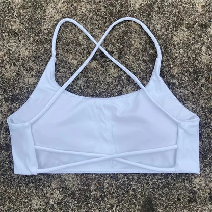 Sexy Soft Fitness Sport Bra Spaghetti Strap Cross Back Hollow Women Top Tight Gym Yoga underwear Athletic Workout With Chest Pad