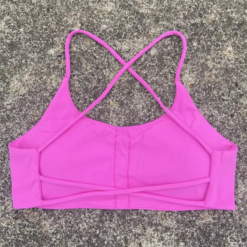 Sexy Soft Fitness Sport Bra Spaghetti Strap Cross Back Hollow Women Top Tight Gym Yoga underwear Athletic Workout With Chest Pad