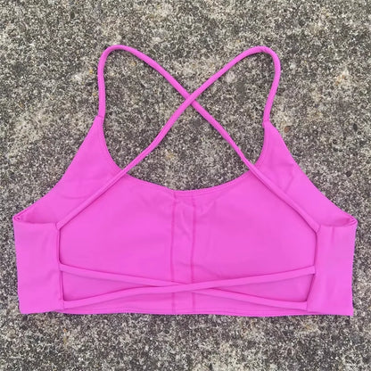 Sexy Soft Fitness Sport Bra Spaghetti Strap Cross Back Hollow Women Top Tight Gym Yoga underwear Athletic Workout With Chest Pad