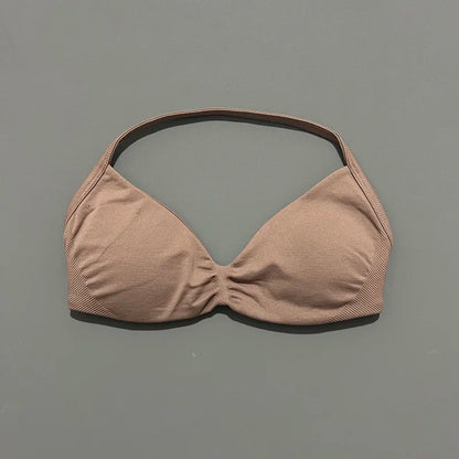 HISTELLO Impact Strappy Bra Gym Top Women High Support Thin Strap Halter Sports Seamless Bras Scrunch Push-up Workout Yoga Tanks