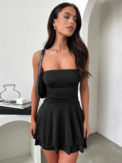 Hot Toys Strapless Backless Sexy Mini Dress For Women Fashion Solid Color Look Slimmer Bodycon Ruched Club Party Sexy Dress