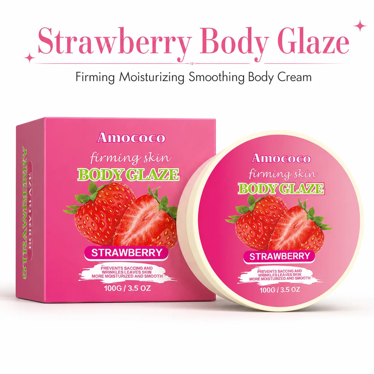 Strawberry Body Glaze Firming Skin Body Cream100g Moisturizing Body Butter  Body Lotion Smooth Fine Lines Anti Dry Rough Skin Luminous Soft  Non Greasy Strawberry Scent For All Skin Daily Skin Care