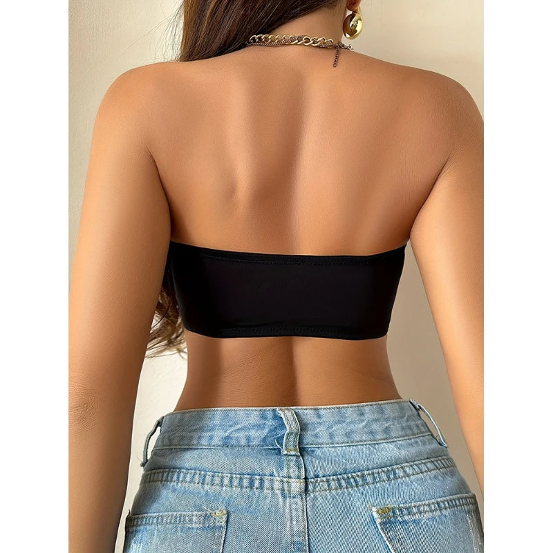 Women’s Strapless Push Up Brassiere Backless Invisible Front Button Belly Band Underwear