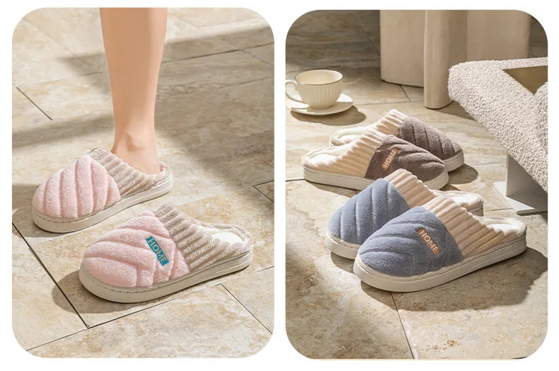 Women's Casual Home Slippers Soft Bottom Plush Slippers Anti-slip Thermal Slippers Indoor Winter Men's Fashion Casual Flats Slip