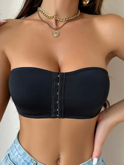 Women’s Strapless Push Up Brassiere Backless Invisible Front Button Belly Band Underwear
