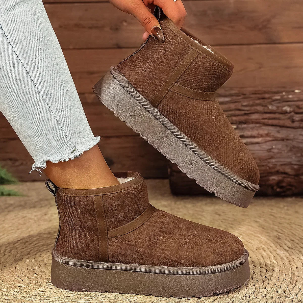 Thick Bottom Snow Boots Women's Winter Fleece Lined Warm Cotton Shoes Anti-Slip Cotton Boots New 2025 Northeast Style