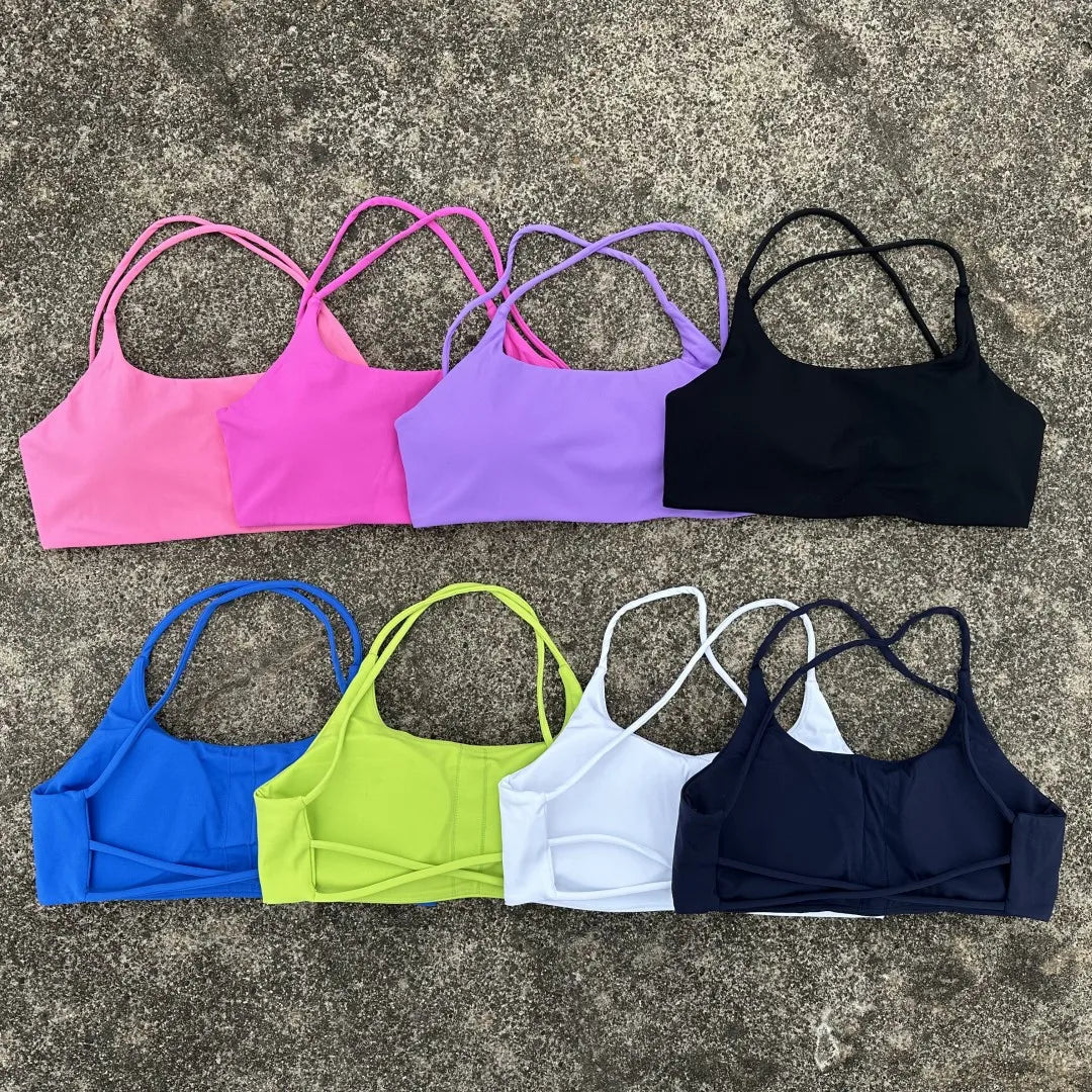 Sexy Soft Fitness Sport Bra Spaghetti Strap Cross Back Hollow Women Top Tight Gym Yoga underwear Athletic Workout With Chest Pad