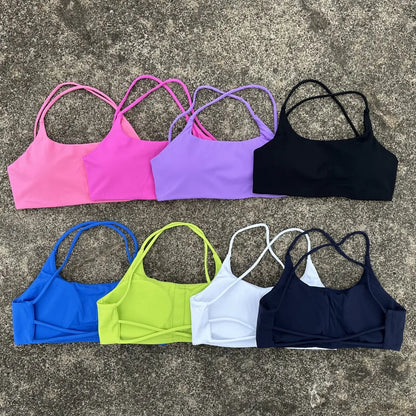 Sexy Soft Fitness Sport Bra Spaghetti Strap Cross Back Hollow Women Top Tight Gym Yoga underwear Athletic Workout With Chest Pad