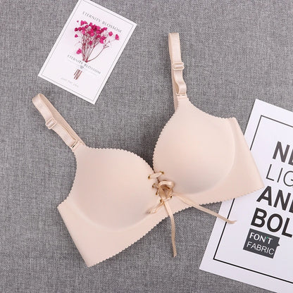 Women Push Up Bra Sexy Wire Free Lingerie Seamless Brassiere Intimates Underwear Female Deep V Bowknot Bralette Bra