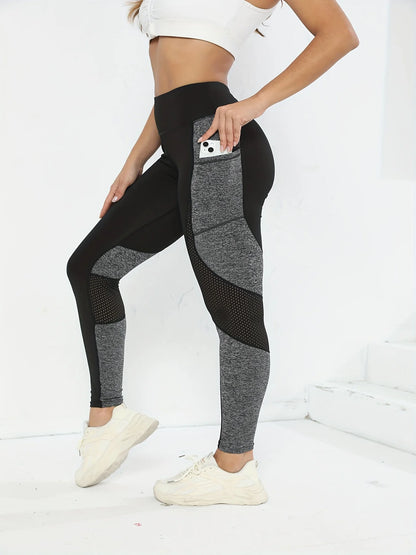Mesh Colorblocked High Waist Yoga Pants with Pockets Leggings for Women Tummy Control Workout Leggings for Women